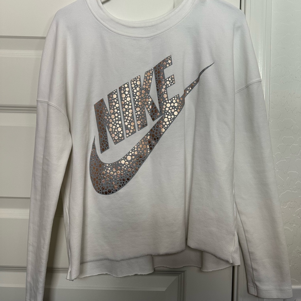 Nike White Cropped Crewneck Sweater